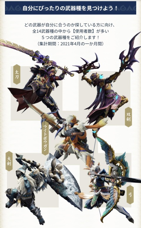 【MHRise】武器使用率で大剣って5位に入ってたけど、全然多いやん【モンハンライズ】